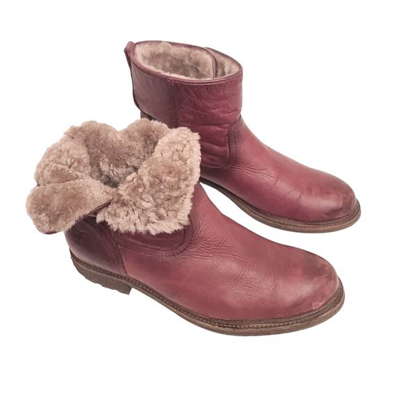 Frye MARA BUTTON SHORT boots,Leather Sheepskin Pull On Brown Size 8.5B - Picture 6 of 7